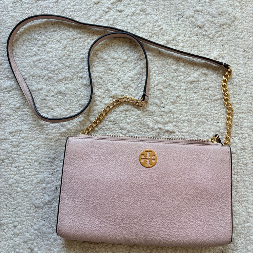 Tory Burch Pink Pebbled Leather Crossbody Mini Everly Bag